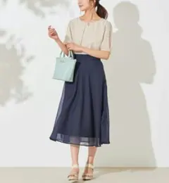 anysis　ネイビーフレアスカート ひざ丈 シフォン