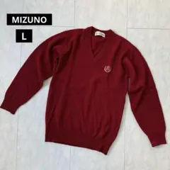 【ミズノ】メンズVネックセーター・ウール混・ゴルフウエア・スポーツ◇深赤・L