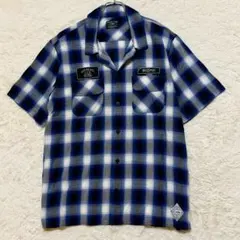 XL/クライミー オンブレチェック オープンカラー ワッペン シャツ