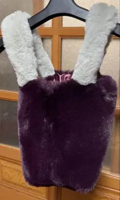 もこもこ ファーバッグ パープル/ ホワイト【未使用】RICHE ふわふわ