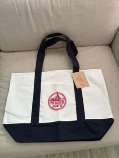 TRADER JOE'S トートバッグ 大きめ ホワイト/ネイビー