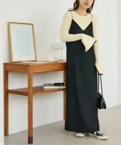 ネイビー ベロア キャミソール ロングワンピース