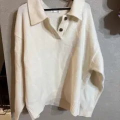 GU アイボリー ボタン付きポロセーター XL 着用1回