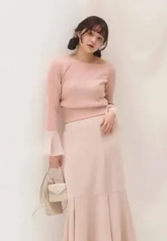 【muguet】 wingsleevetops 袖フレアシアーリブニット　ピンクのサムネイル