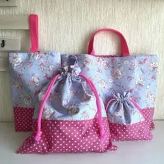 入園入学セット　バッグ　うさぎさん　ゆめかわ　体操袋　コップ袋　ピンク　上履き入