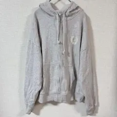 PINK 【S】フルジップ グレー パーカー ワンポイント 無地 トップス