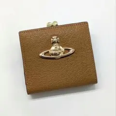 美品✨️ヴィヴィアンウエストウッド 二つ折り財布 キャメル 口金 ゴールドオーブ