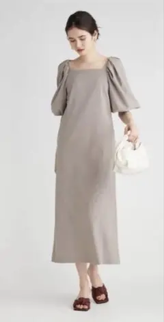 パフスリーブ スクエアネック ロングドレス