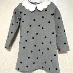 ジャカディ　グレー 水玉模様 スカラップ　長袖ワンピース
