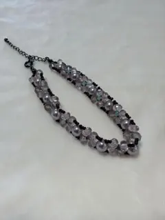 ハンドメイド　紫色のフラワーモチーフブレスレット