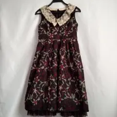 Lois Crayon 花柄ノースリーブワンピース M 日本製　襟レース　総刺繍