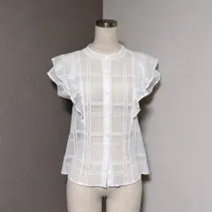 リップサービス チェック レース 袖 フリル ブラウス