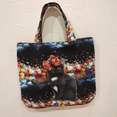 コヤンイサムチョント–トバッグ ハンドメイド黒猫ちゃんニット生地&輸入生地