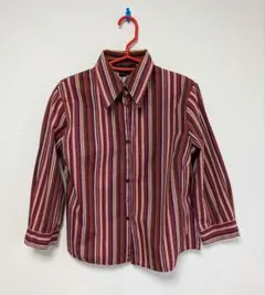 ZARA BASIC ストライプ シャツ 七分袖 Mサイズ ザラ 春色 暖色系