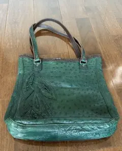 緑色 レザー　オーストリッチ柄　トートバッグ