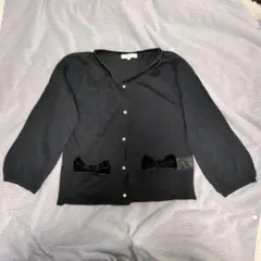 リボン付きポケットの黒カーディガン Mサイズのサムネイル