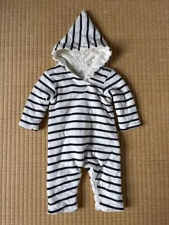 プチバトー マリニエールフード付前開きロンパース 3m