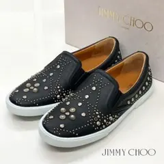 未使用 ジミーチュウ レザー スタッズ スリッポン ブラック