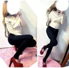 2点セット　emoda 黒　ハイウエスト　スキニー　GRL カシュクール　ニット