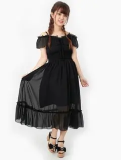 Ank Rouge オフショルシフォンロングワンピース 黒