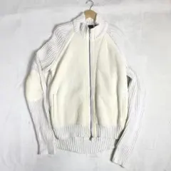 アルマーニエクスチェンジ　ドライバーズニット　フルジップ エルボーパッチ　L 白