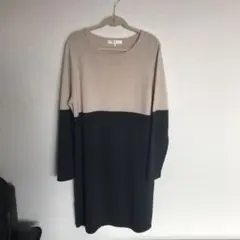 自由区　バイカラー膝丈ニットワンピース　38