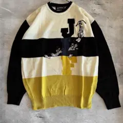 90’s ヴィンテージ カートゥーン刺繍入り ボーダーニット LL ストリート