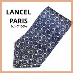 美品 LANCEL ランセル ネクタイ 高級シルク100% 総柄 ブルー イルカのサムネイル