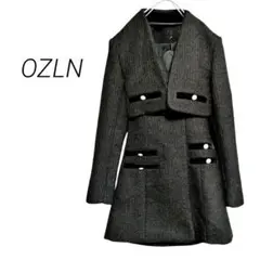 新品【OZLN】セットアップ ショートジャケット ワンピース ブラック ツイード