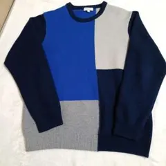 【美品】ビューティー＆ユース　ブロックカラーニット　XL　ウール100%
