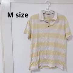 ポロシャツ 【M】イエロー ホワイト ストライプ 春夏 涼しい 古着