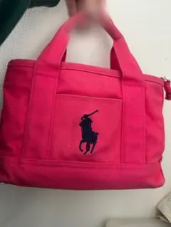 ポロ刺繍ロゴ付きピンクトートバッグ