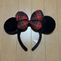 ミニーマウス　赤チェックリボン　カチューシャ