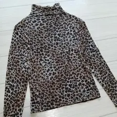 トップス 長袖 レディース 柄 アニマル柄 シアー タートルネック ヒョウ柄