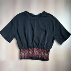 ZARA 黒 半袖TシャツM 刺繍ウエストゴム