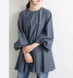 IENA ボリュームブラウス ネイビー チュニック丈 ゆったり 春