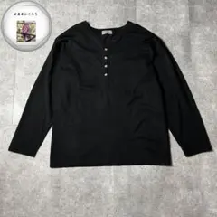 ヘンリーネック　長袖　Tシャツ　ブラック　無地　カットソー　シンプル　古着