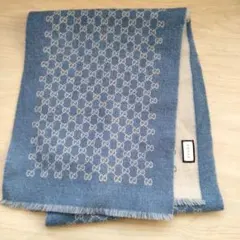 1257 GUCCIマフラーGGパターン　ユニセックス　ブルー　リバーシブル