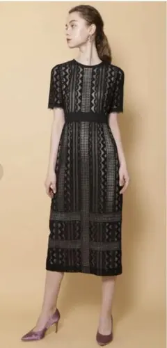 ラグナムーン ジオメトリック レース ドレス S 結婚式 ワンピース パーティー