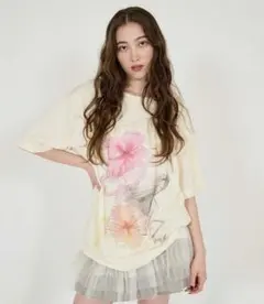 TINAJOJUN フラワーコラージュ オーバーTシャツ アイボリー