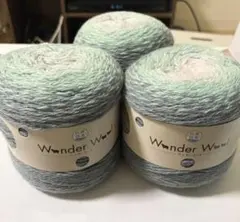 ワンダーウール 色番14 同ロット3玉セット グラデーション グレー 水色 白