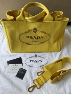 ★美品　PRADA プラダ トートバッグ カナパ 黄色　イエロー