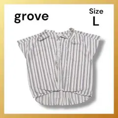 【きれいめ】grove ストライプ ブラウス L 白 マルチカラー スキッパー