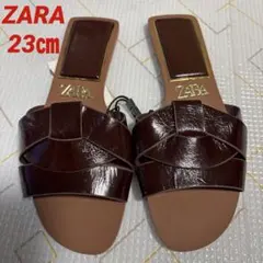 新品 ZARA ザラ ダークブラウン レザー サンダル 35 23㎝