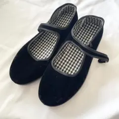 25.0cm カンフーシューズ　フラットシューズ　ベロア　チャイナ　ストラップ