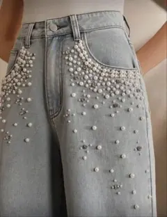 【shein】パールデニム ストーンジーンズ