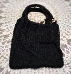 porciraca ポーチラカ 黒の花柄編み物風バッグ