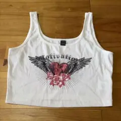 SHEIN Motivation ハート＆ウィング柄 リブタンクトップのサムネイル