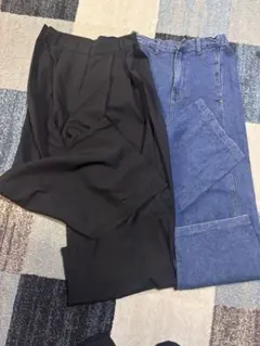 ♡nugu デニムパンツ ワイドシルエットセット♡ (黒がSサイズ青がMサイズ)