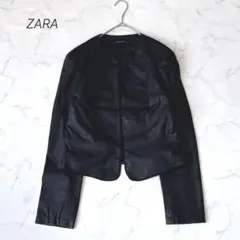 ZARA ザラ フェイクレザー ノーカラージャケット エコレザー M 黒 希少
